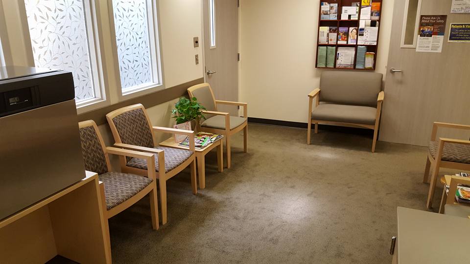 This is the waiting room, complete with warming cabinet for the robe I have to change into each day.